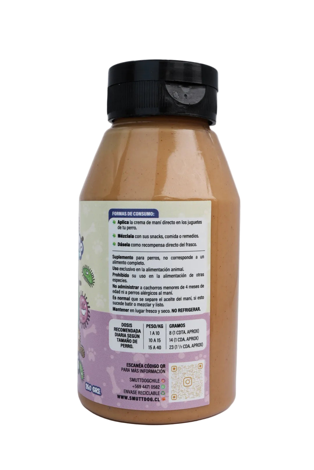Crema de maní con probióticos para perros 260 gr.